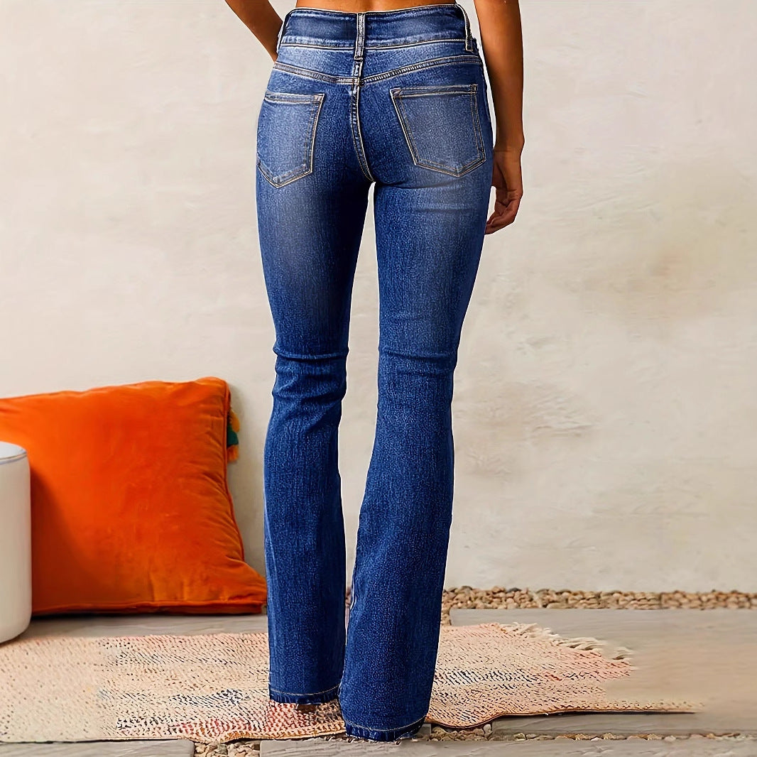Tierney | Women's High Waist Bootcut Jeans - Dark Blue - Image 1