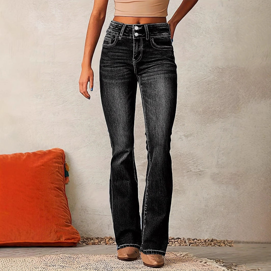 Tierney | Women's High Waist Bootcut Jeans - Dark Blue - Image 2