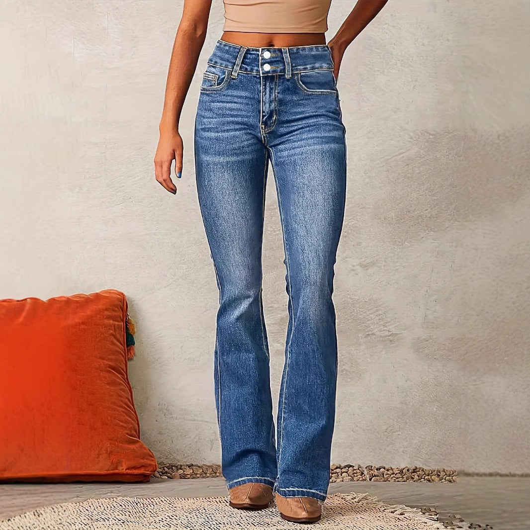 Tierney | Women's High Waist Bootcut Jeans - Dark Blue - Image 3