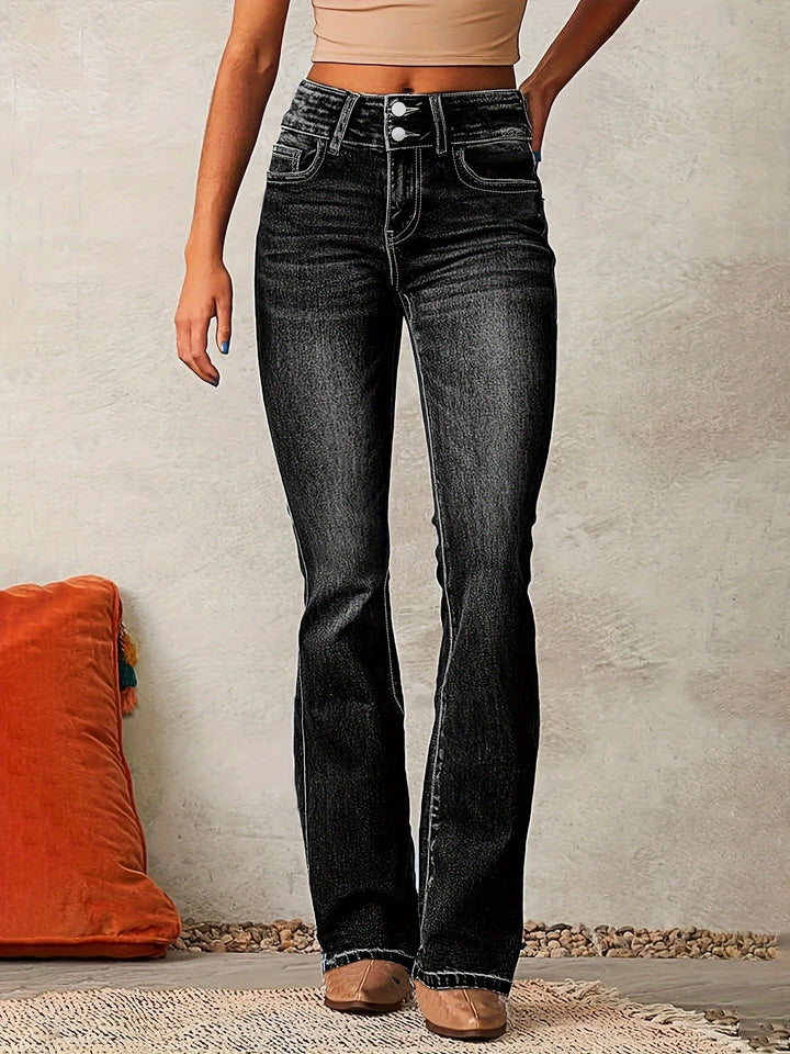 Tierney | Women's High Waist Bootcut Jeans - Dark Blue - Image 5