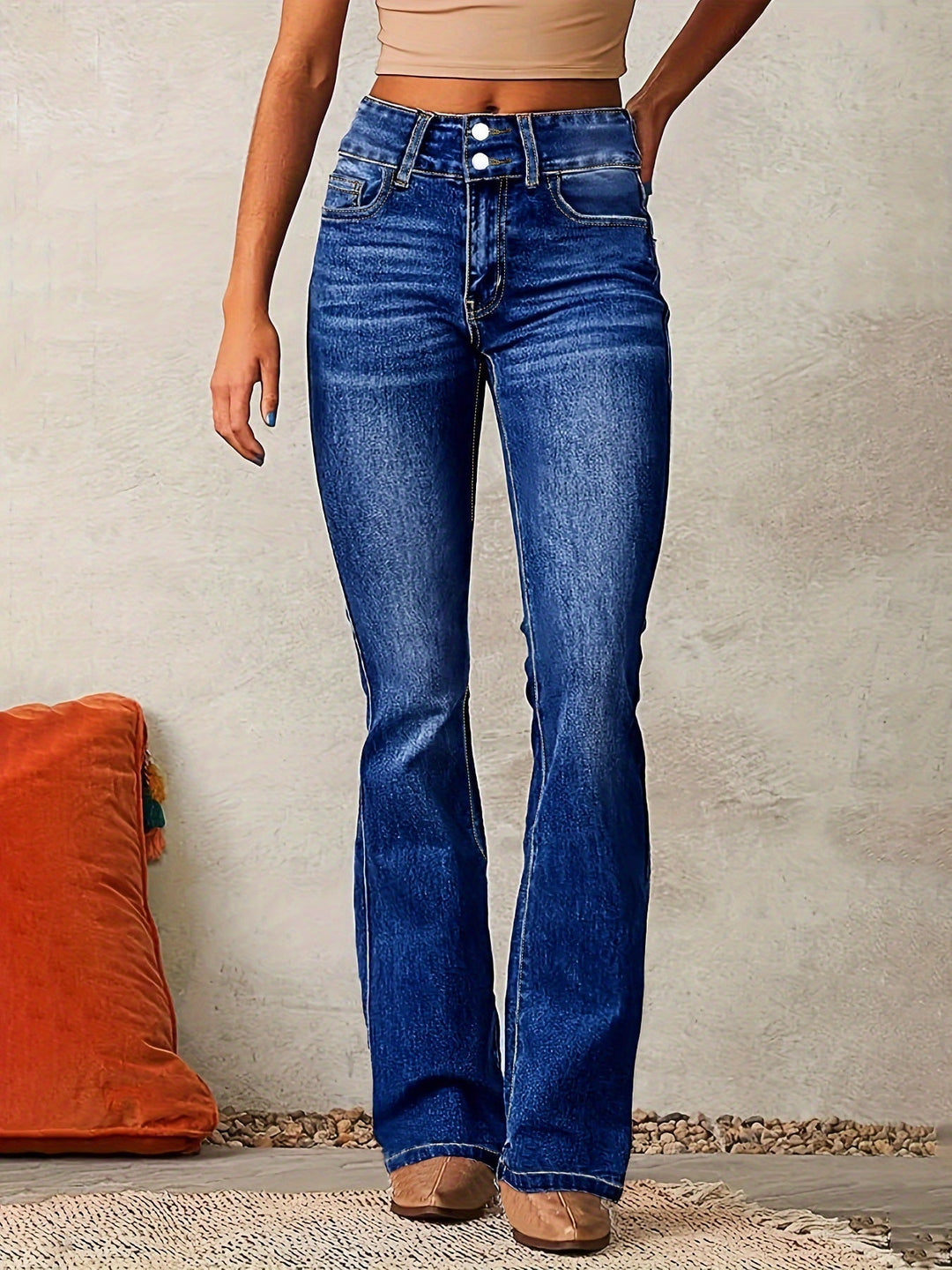 Tierney | Women's High Waist Bootcut Jeans - Dark Blue - Image 6