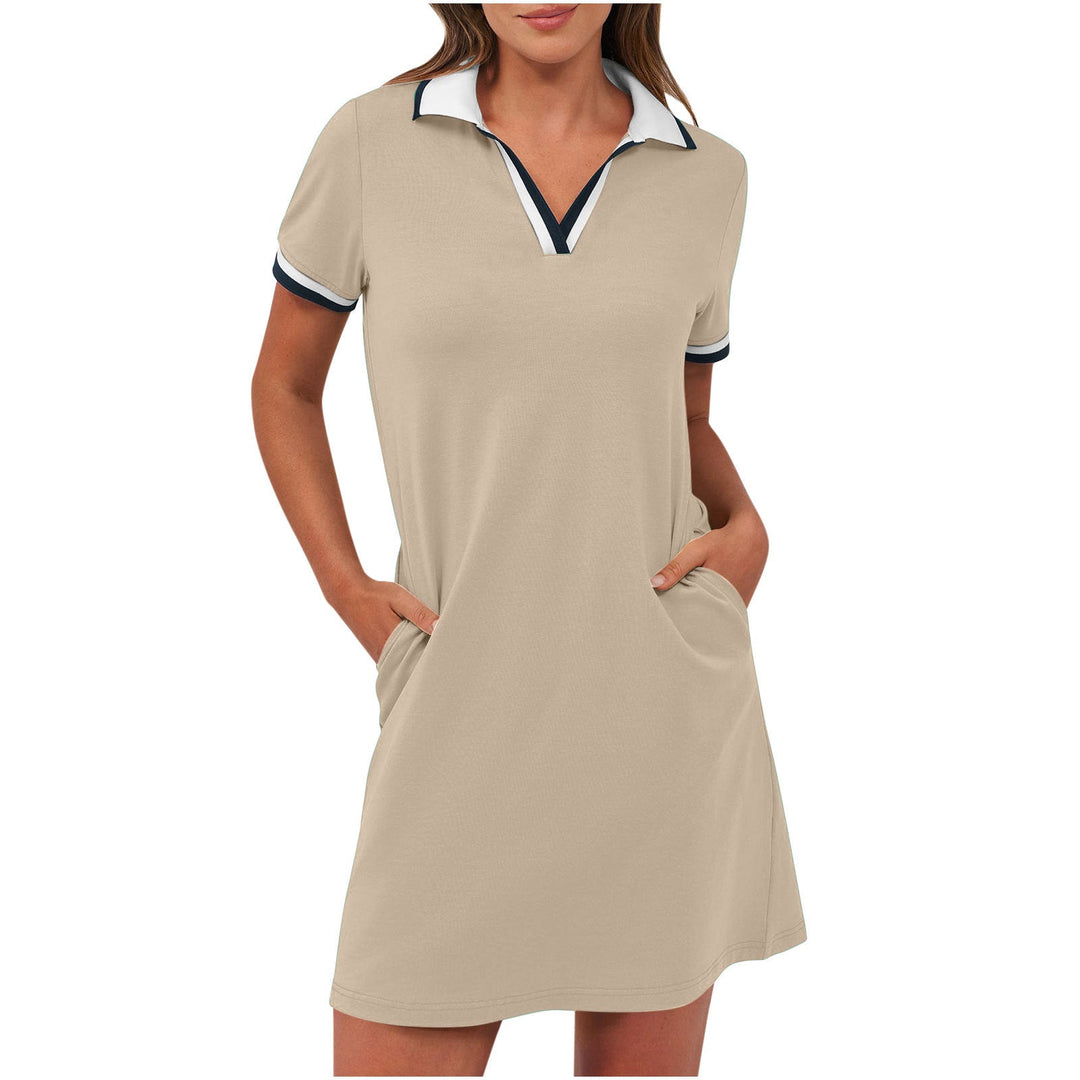 Tierney | Women's Polo Collar Short Sleeve Mini Dress - Khaki - Image 1