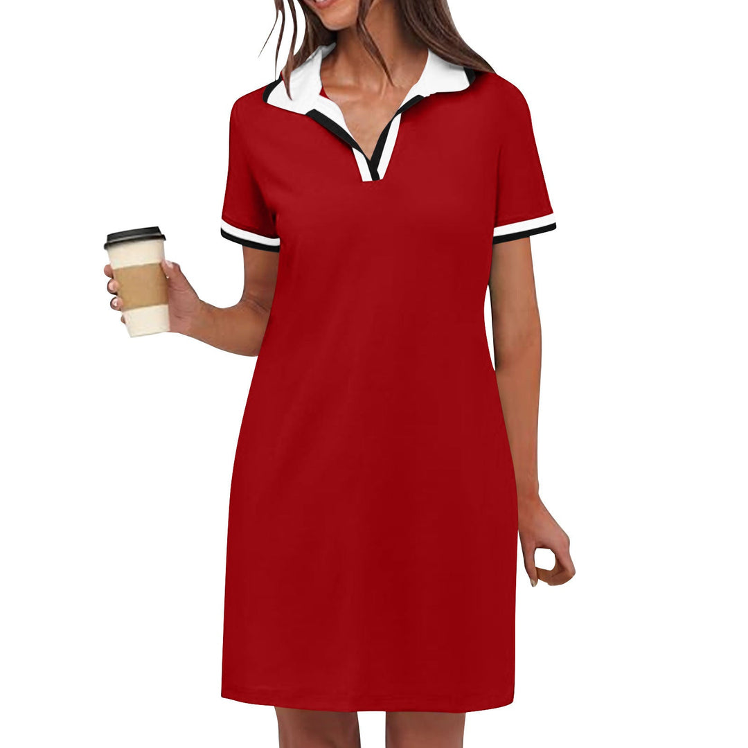 Tierney | Women's Polo Collar Short Sleeve Mini Dress - Khaki - Image 10