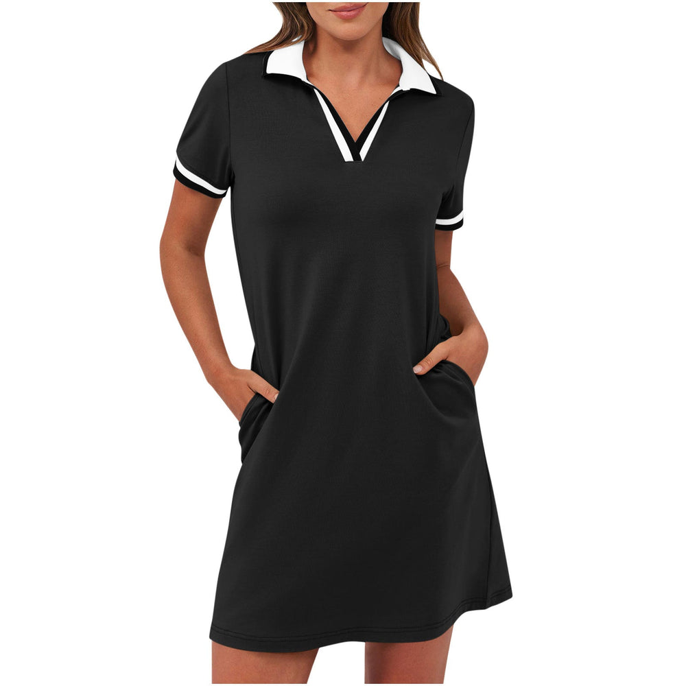 Tierney | Women's Polo Collar Short Sleeve Mini Dress - Khaki - Image 2