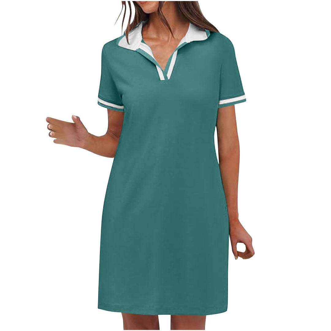Tierney | Women's Polo Collar Short Sleeve Mini Dress - Khaki - Image 4