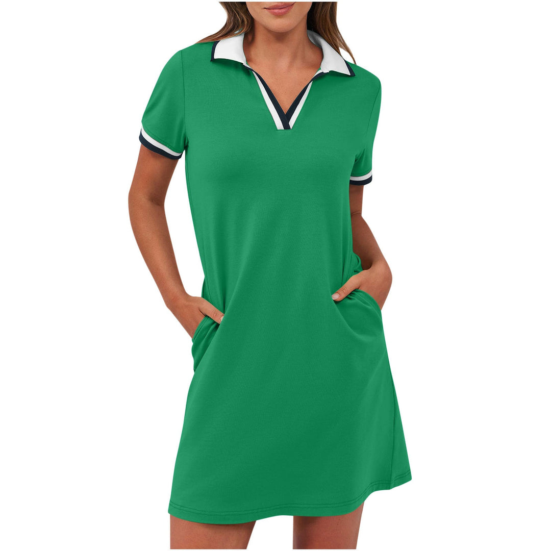 Tierney | Women's Polo Collar Short Sleeve Mini Dress - Khaki - Image 5