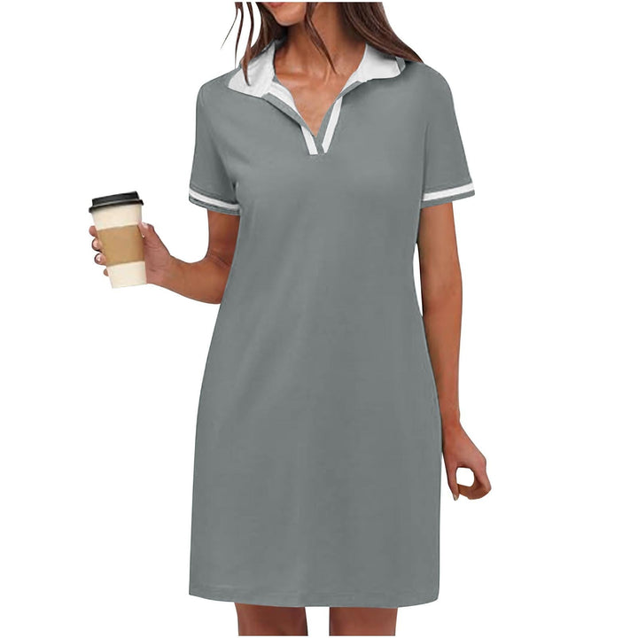 Tierney | Women's Polo Collar Short Sleeve Mini Dress - Khaki - Image 6