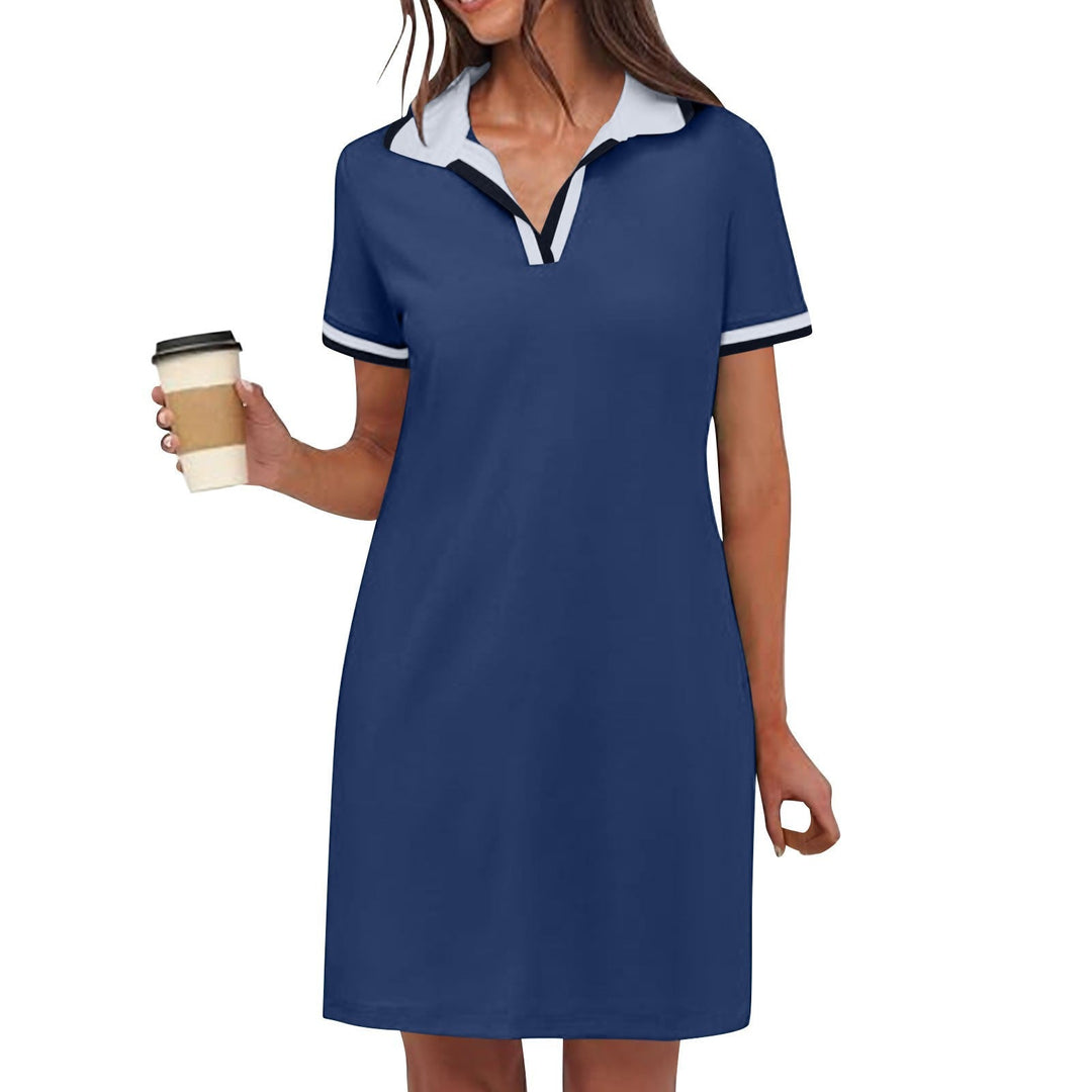 Tierney | Women's Polo Collar Short Sleeve Mini Dress - Khaki - Image 7