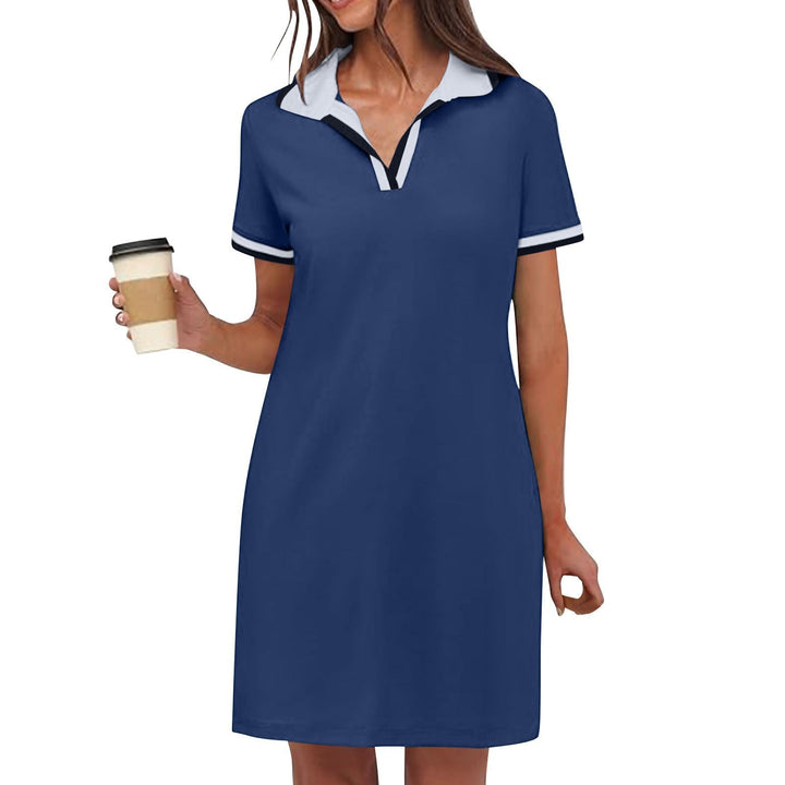 Tierney | Women's Polo Collar Short Sleeve Mini Dress - Khaki - Image 7