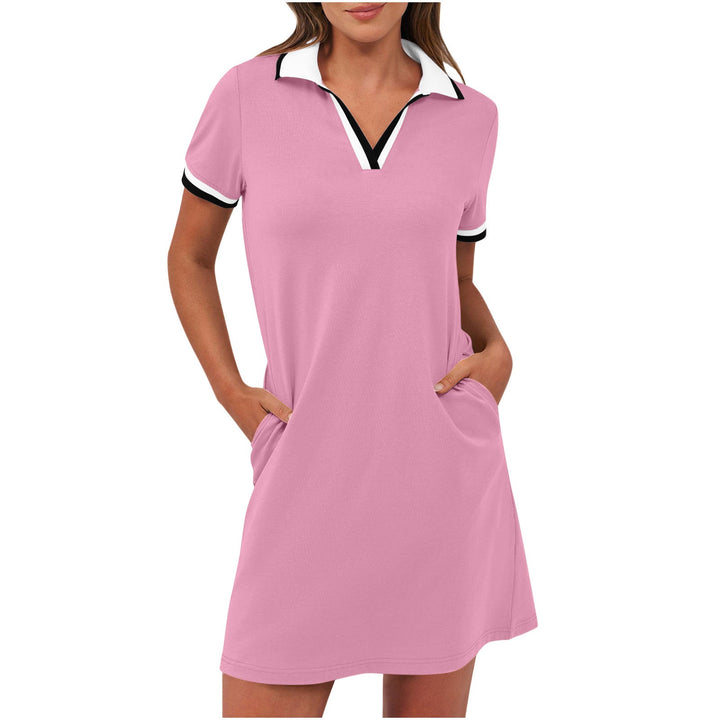 Tierney | Women's Polo Collar Short Sleeve Mini Dress - Khaki - Image 8
