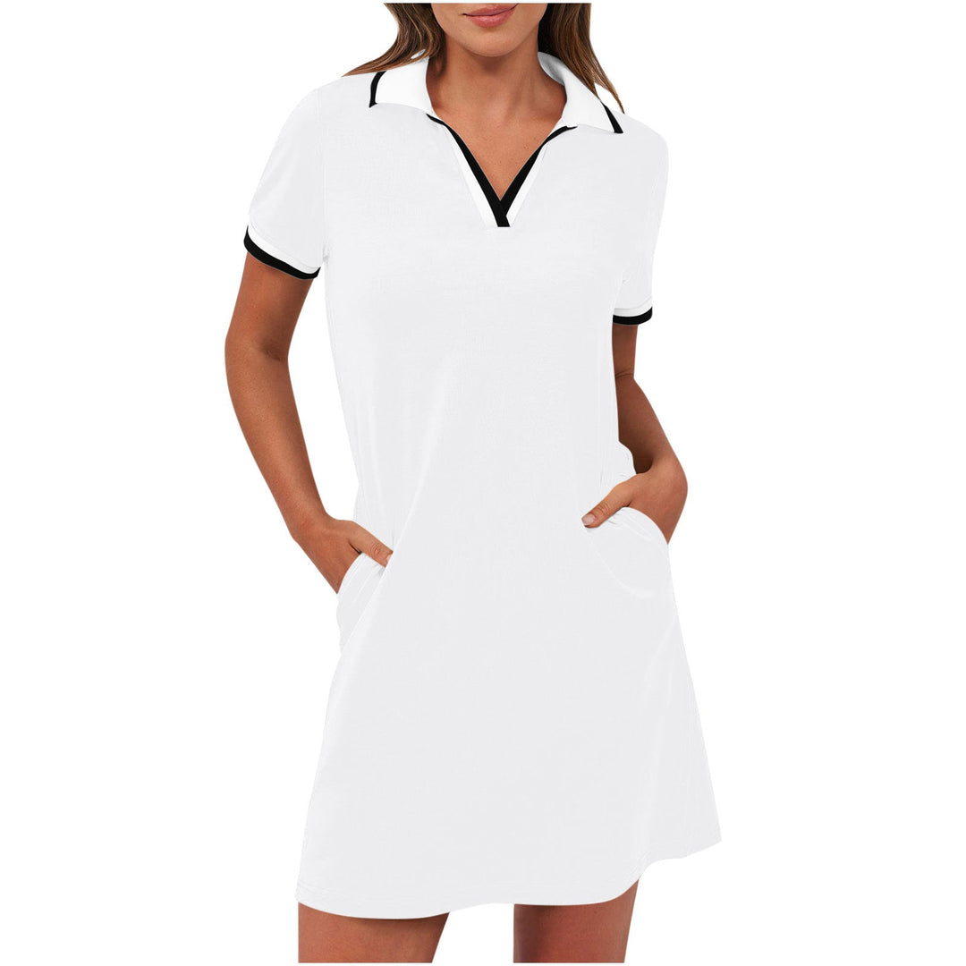 Tierney | Women's Polo Collar Short Sleeve Mini Dress - Khaki - Image 9