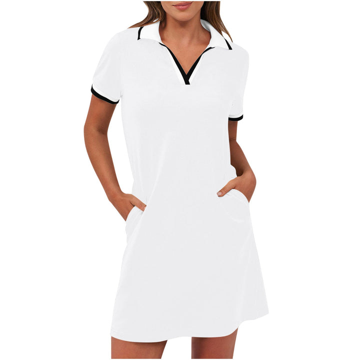 Tierney | Women's Polo Collar Short Sleeve Mini Dress - Khaki - Image 9