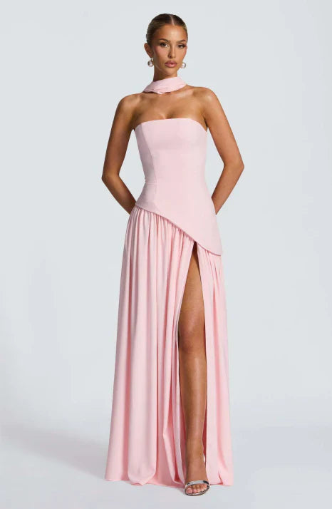 Tivera | Women's Strapless Formal Maxi Dress - Burgundy - Image 2