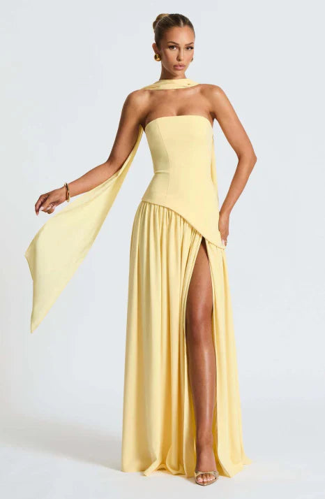 Tivera | Women's Strapless Formal Maxi Dress - Burgundy - Image 3