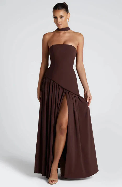 Tivera | Women's Strapless Formal Maxi Dress - Burgundy - Image 6