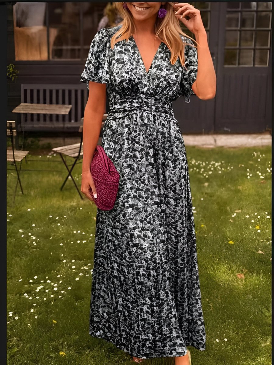 Tova | Women's V-Neck Floral Short Sleeve Maxi Dress - Floral - Image 10