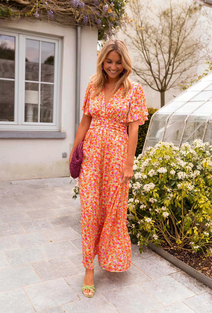 Tova | Women's V-Neck Floral Short Sleeve Maxi Dress - Floral - Image 6