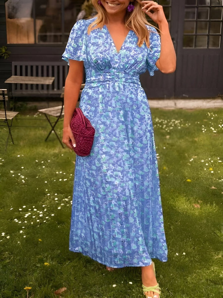 Tova | Women's V-Neck Floral Short Sleeve Maxi Dress - Floral - Image 7