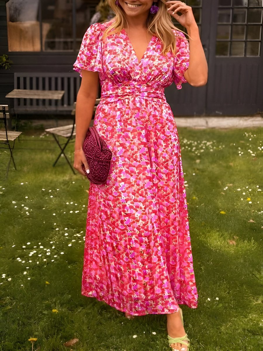 Tova | Women's V-Neck Floral Short Sleeve Maxi Dress - Floral - Image 8