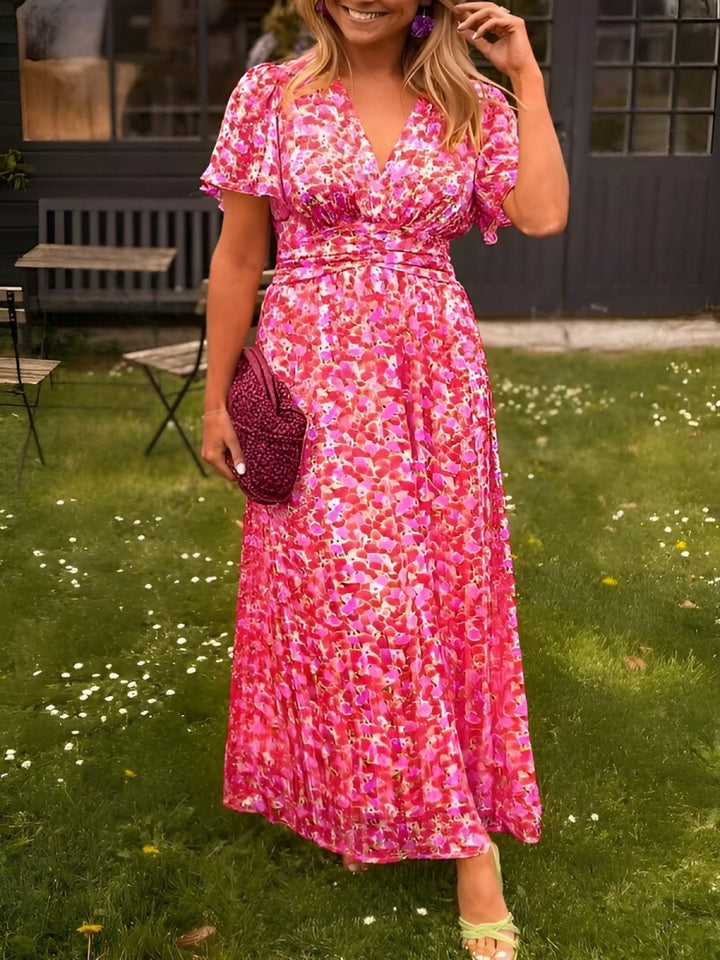 Tova | Women's V-Neck Floral Short Sleeve Maxi Dress - Floral - Image 8