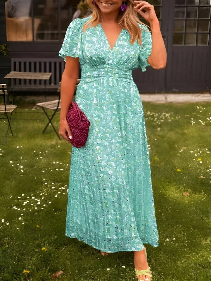 Tova | Women's V-Neck Floral Short Sleeve Maxi Dress - Floral - Image 9