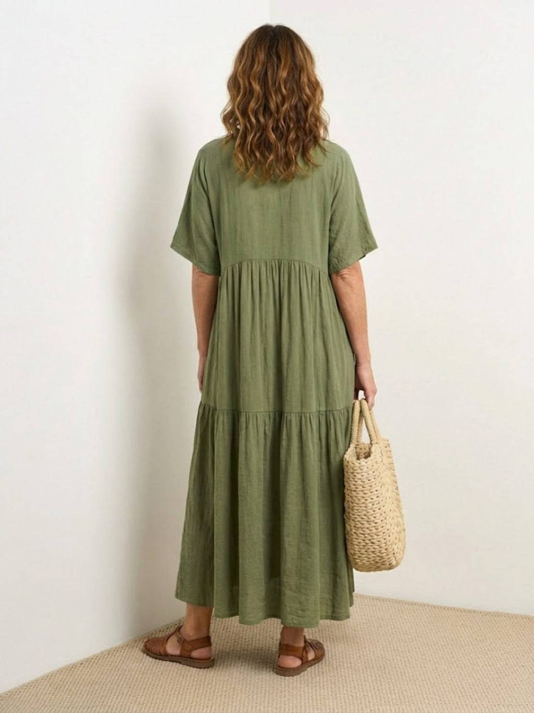 Sienna | Women's V-Neck Tiered Maxi Swing Dress with Short Sleeves