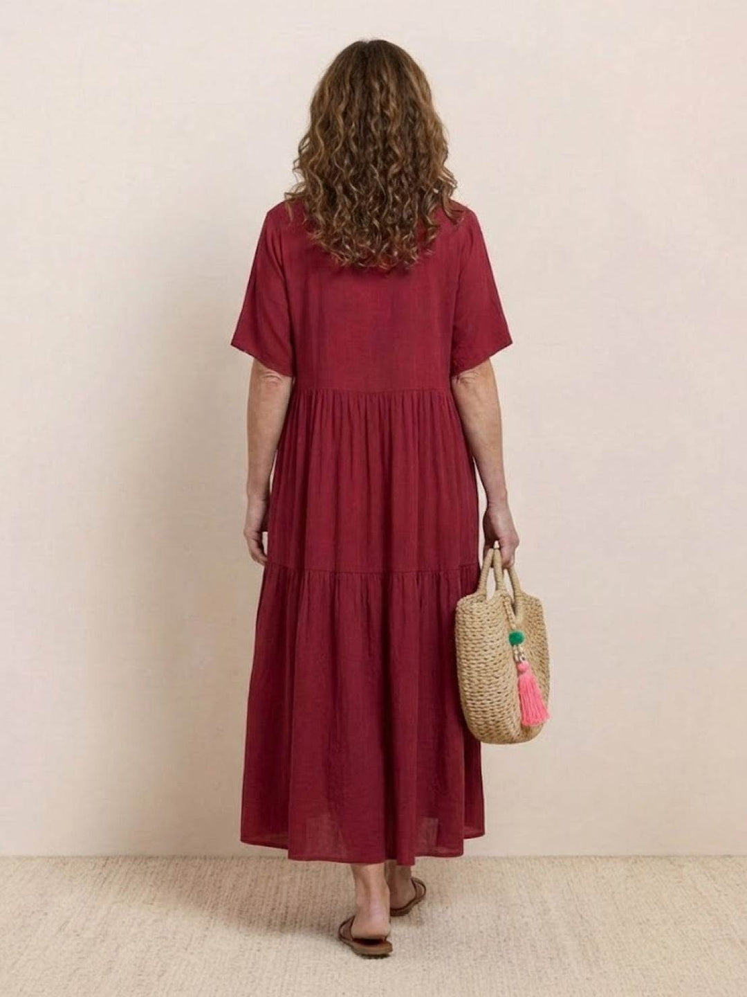 Sienna | Women's V-Neck Tiered Maxi Swing Dress with Short Sleeves