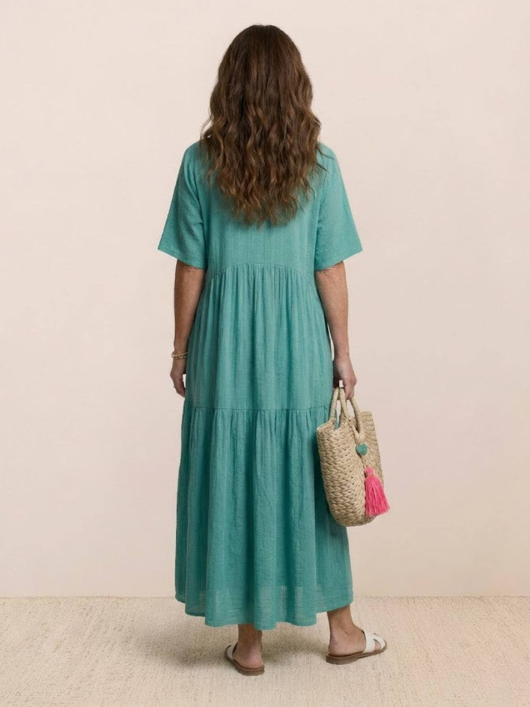 Sienna | Women's V-Neck Tiered Maxi Swing Dress with Short Sleeves