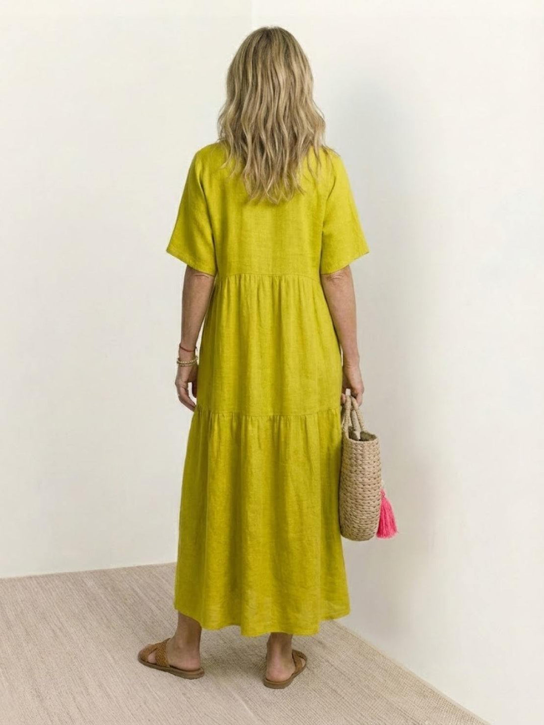 Sienna | Women's V-Neck Tiered Maxi Swing Dress with Short Sleeves