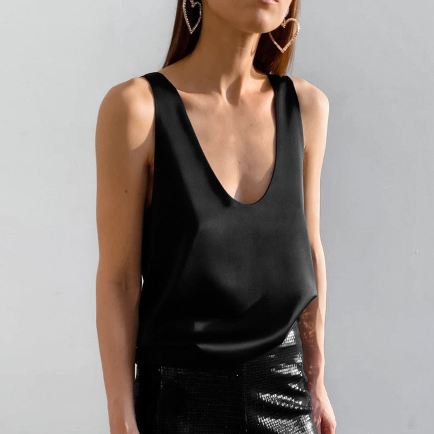 Vael | Women's Deep Scoop Neck Sleeveless Top - White - Image 3