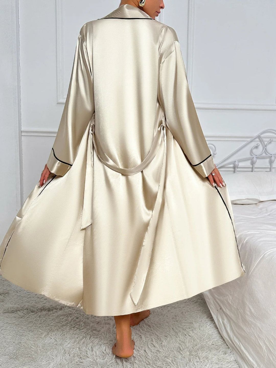 Valdris | Women's Slip Dress and Robe Pajama Set - Champagne - Image 3