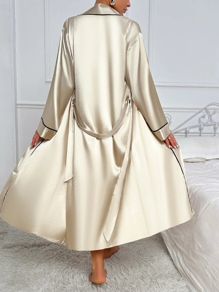Valdris | Women's Slip Dress and Robe Pajama Set - Champagne - Image 3