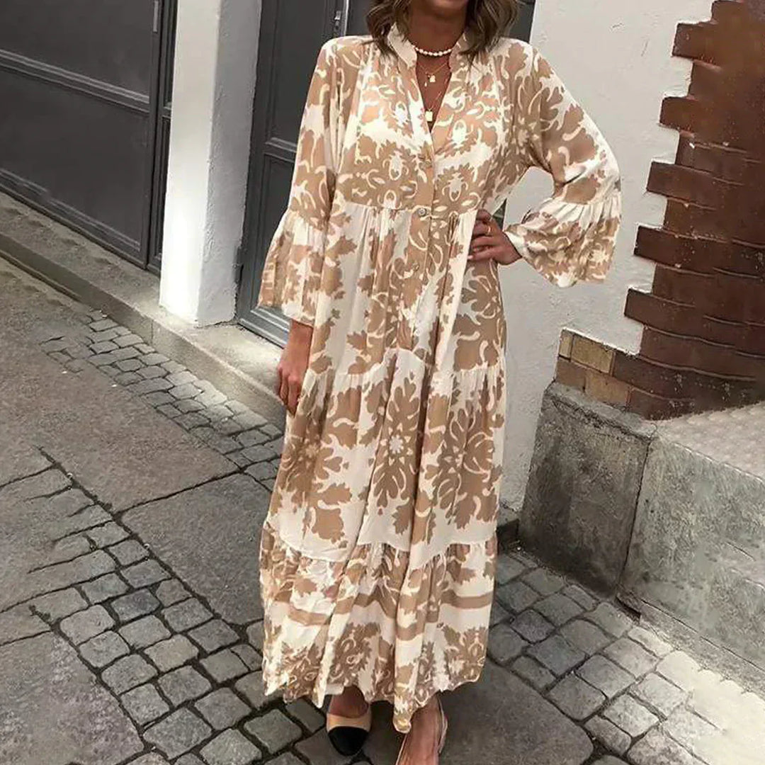 Valencia | Women's Floral Long Sleeve Midi Dress - Floral - Image 1