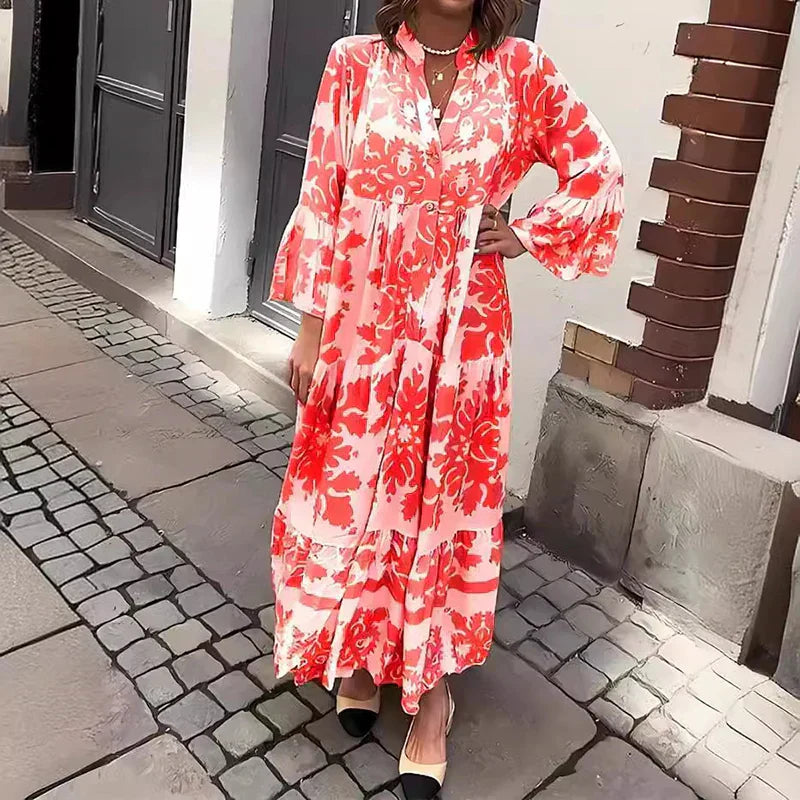 Valencia | Women's Floral Long Sleeve Midi Dress - Floral - Image 3