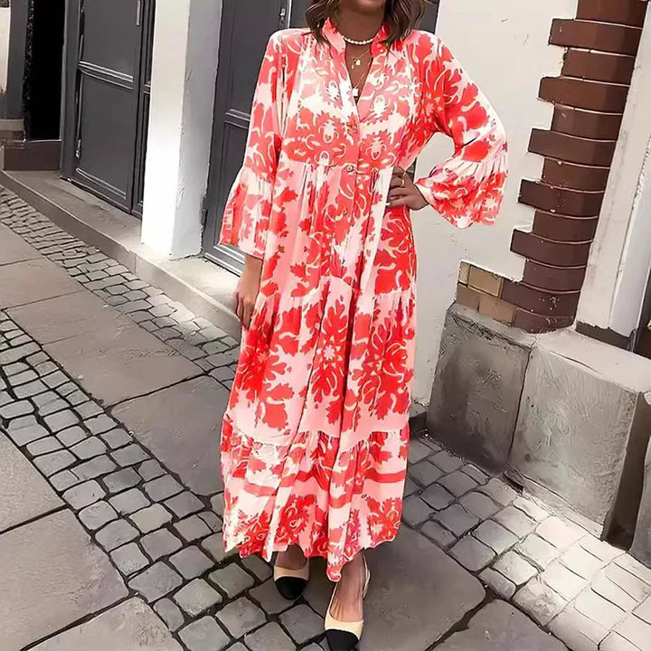 Valencia | Women's Floral Long Sleeve Midi Dress - Floral - Image 3