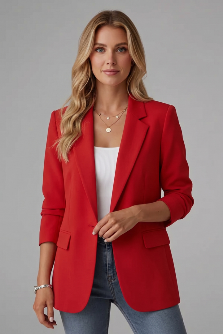 Valencia | Women's Single Button Tailored Blazer - Red - Image 2