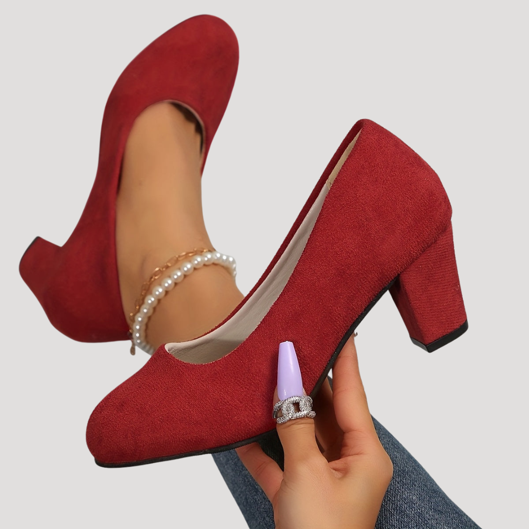 Valentina | Women's Block Heel Court Shoes - Red - Image 1