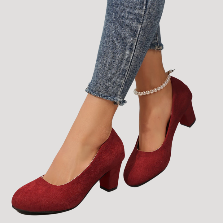 Valentina | Women's Block Heel Court Shoes - Red - Image 3