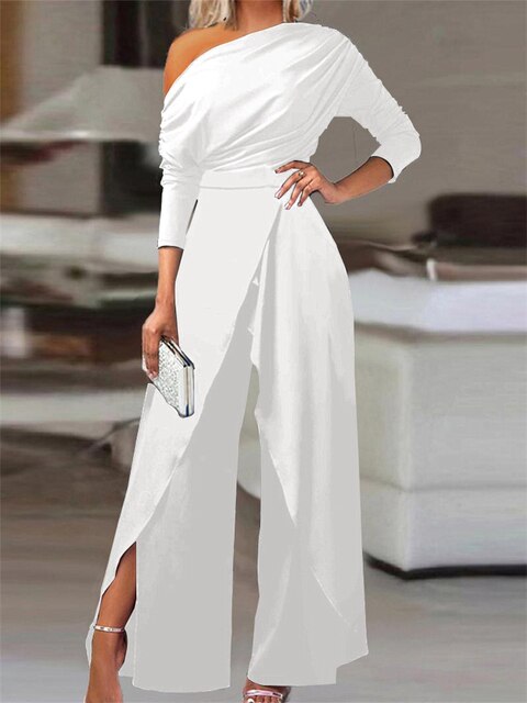 Valentina | Women's Off Shoulder Wide Leg Jumpsuit - White - Image 1