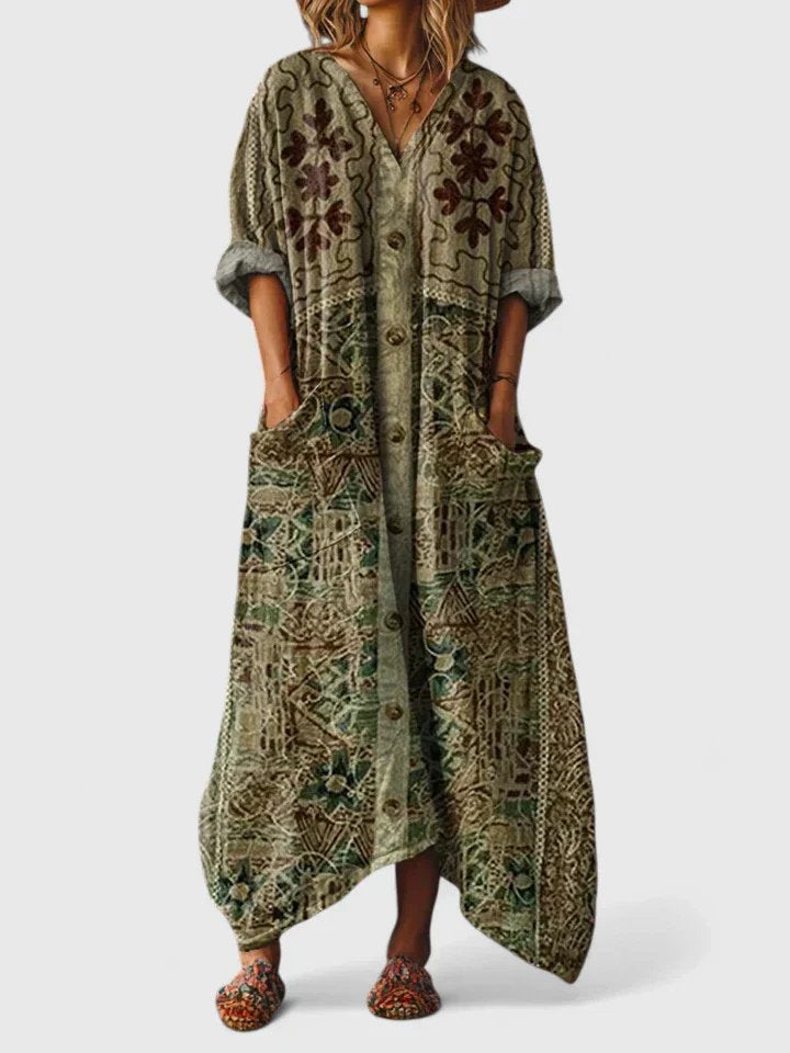 Valentina | Women's Paisley Print V-Neck Maxi Dress - Orange - Image 5