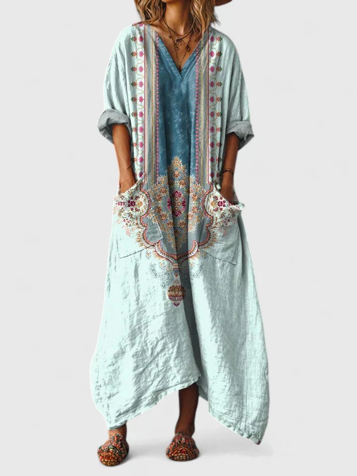 Valentina | Women's Paisley Print V-Neck Maxi Dress - Orange - Image 6
