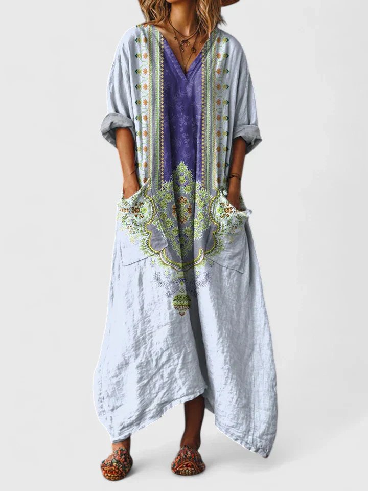 Valentina | Women's Paisley Print V-Neck Maxi Dress - Orange - Image 7