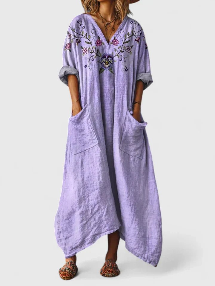 Valentina | Women's Paisley Print V-Neck Maxi Dress - Orange - Image 8