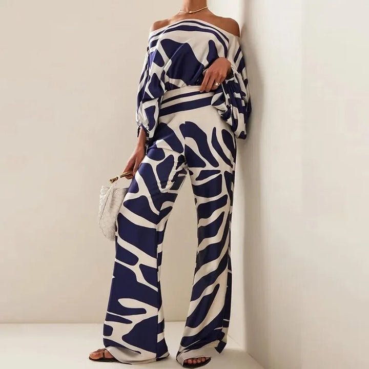 Wave | Women's Printed Two Piece Set Off Shoulder Top Wide Leg Pants