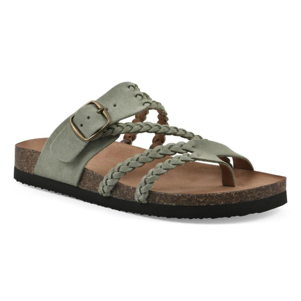 Vellara | Women's Braided Strap Big Buckle Cork Footbed Sandal - Sage - Image 1