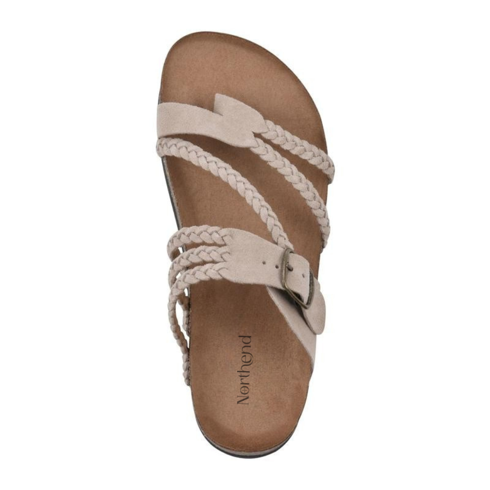 Vellara | Women's Braided Strap Big Buckle Cork Footbed Sandal - Sage - Image 2