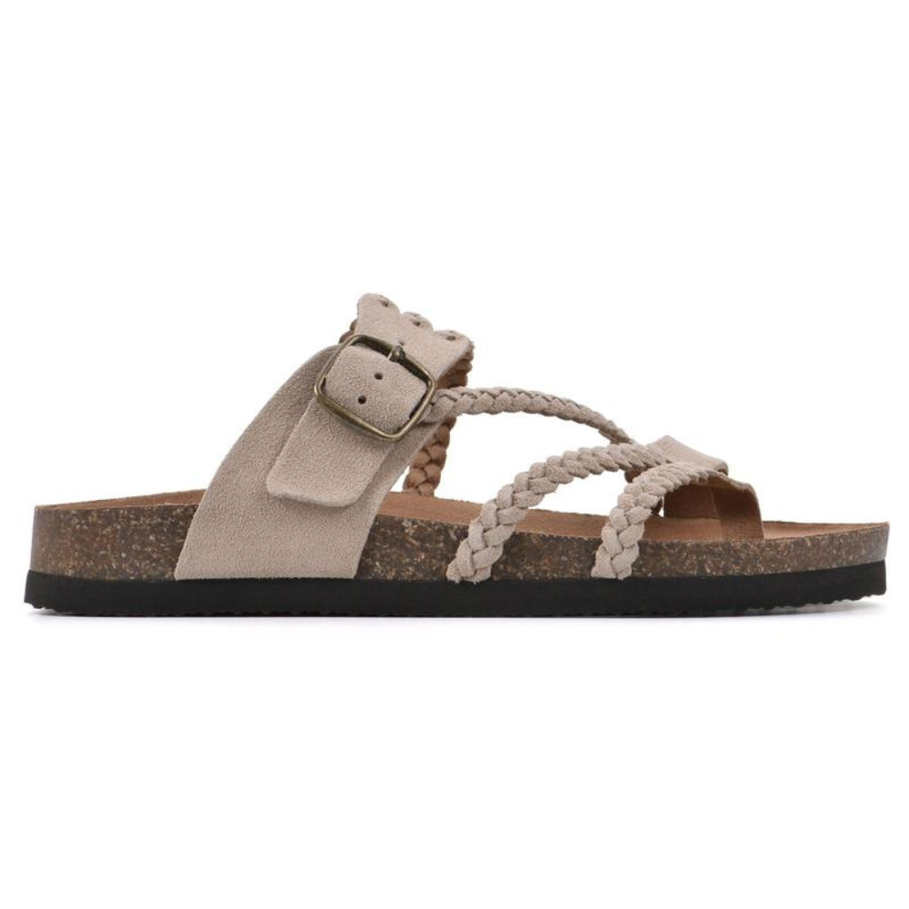 Vellara | Women's Braided Strap Big Buckle Cork Footbed Sandal - Sage - Image 3