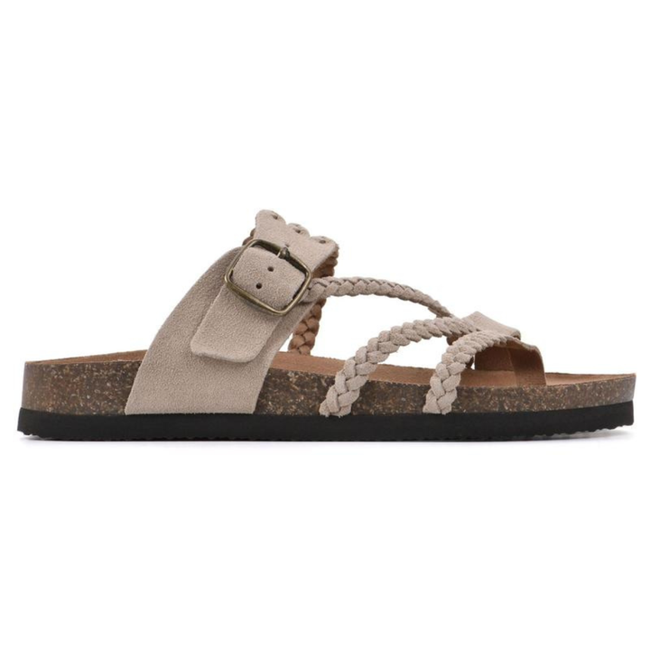Vellara | Women's Braided Strap Big Buckle Cork Footbed Sandal - Sage - Image 3