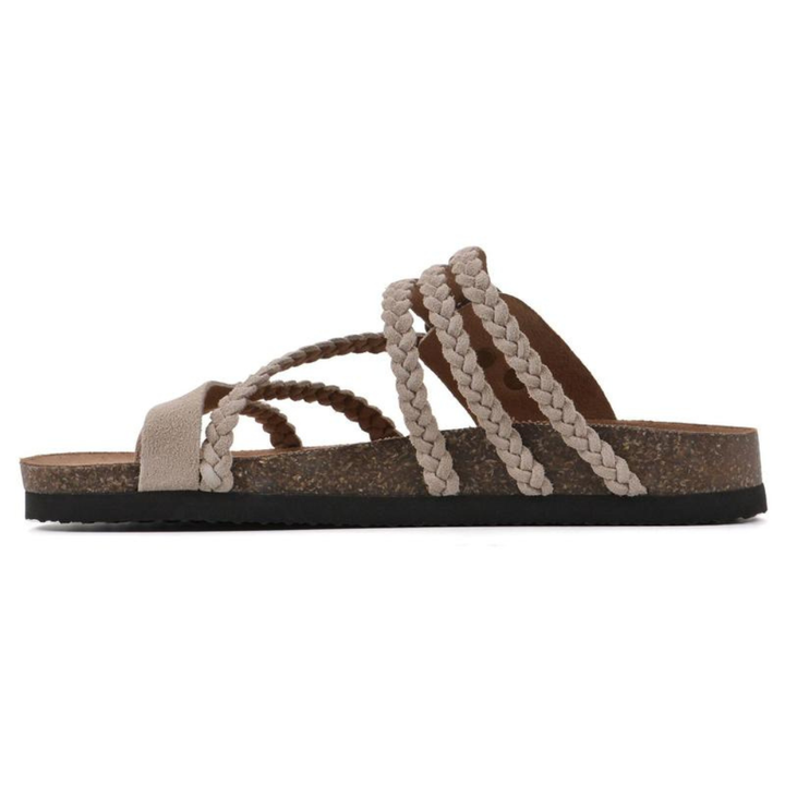 Vellara | Women's Braided Strap Big Buckle Cork Footbed Sandal - Sage - Image 5