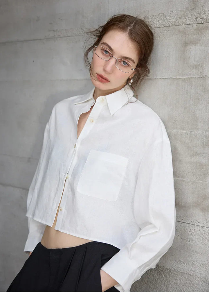 Verity | Women's Cropped Oversized Long Sleeve Button-Down Shirt - Sage - Image 15